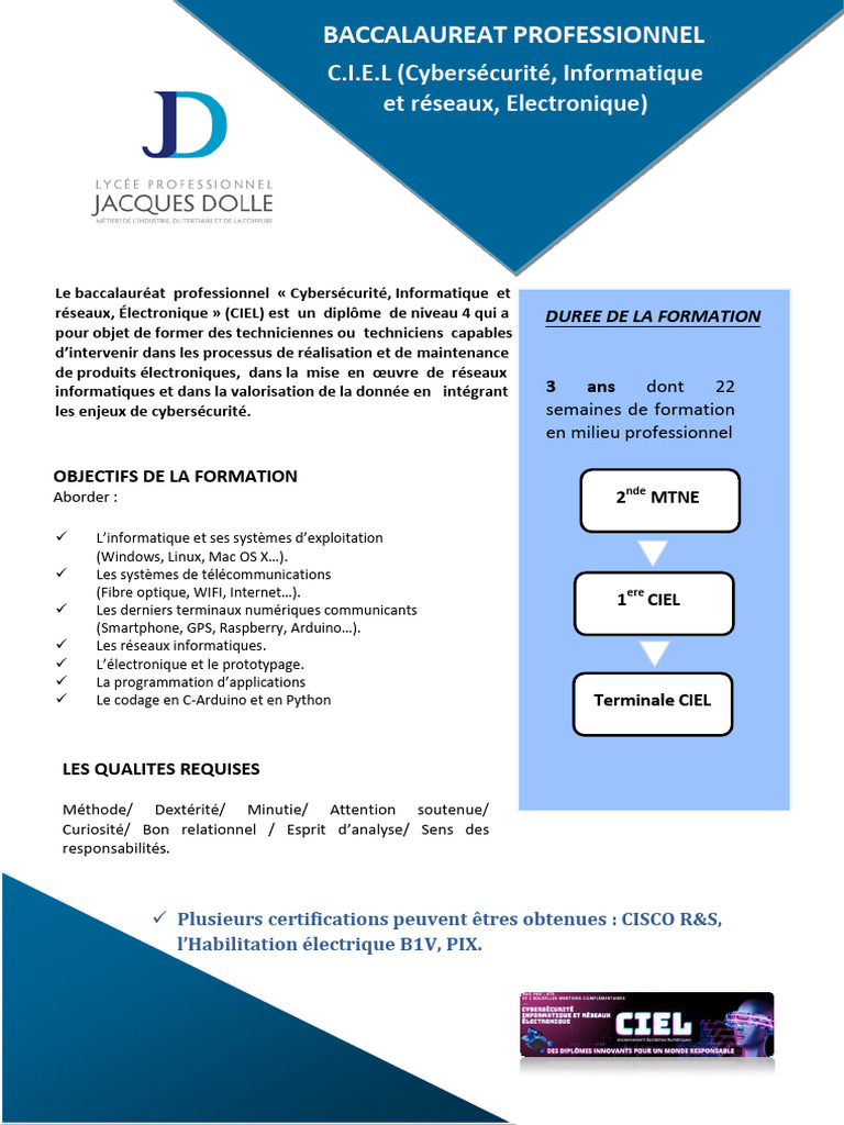 Bac Pro CIEL : Cybersécurité et Réseaux | PDF | Informatique | Électronique
