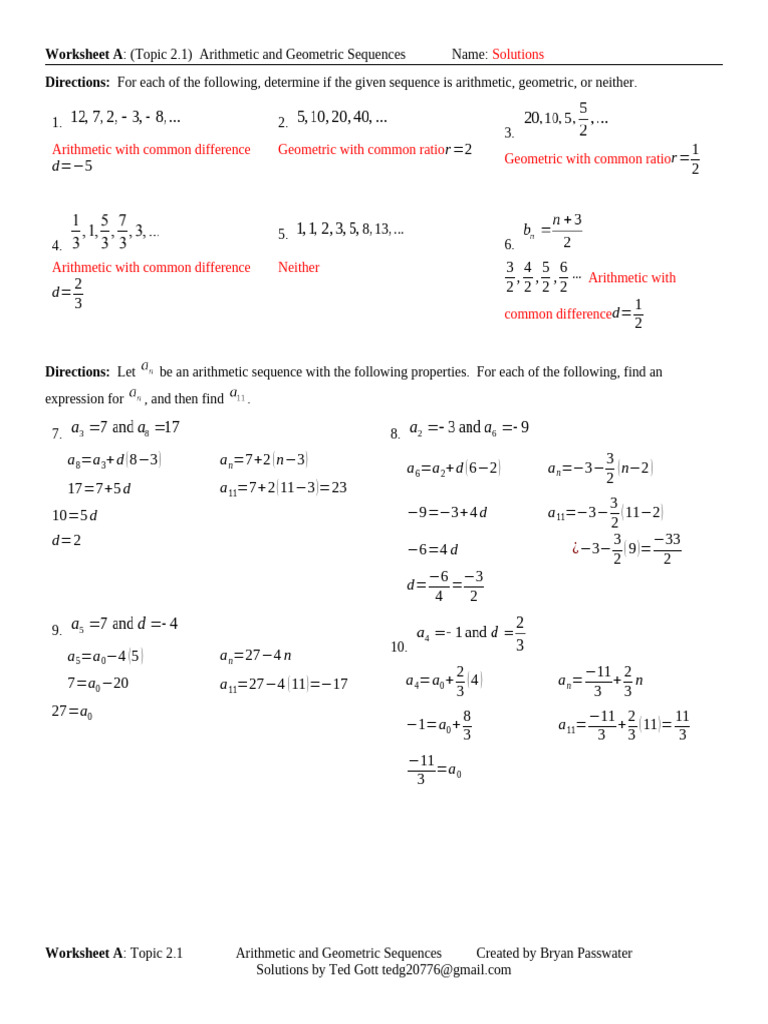 Arithmetic and Geometric Sequences Worksheet | PDF | Chess | Chess Theory