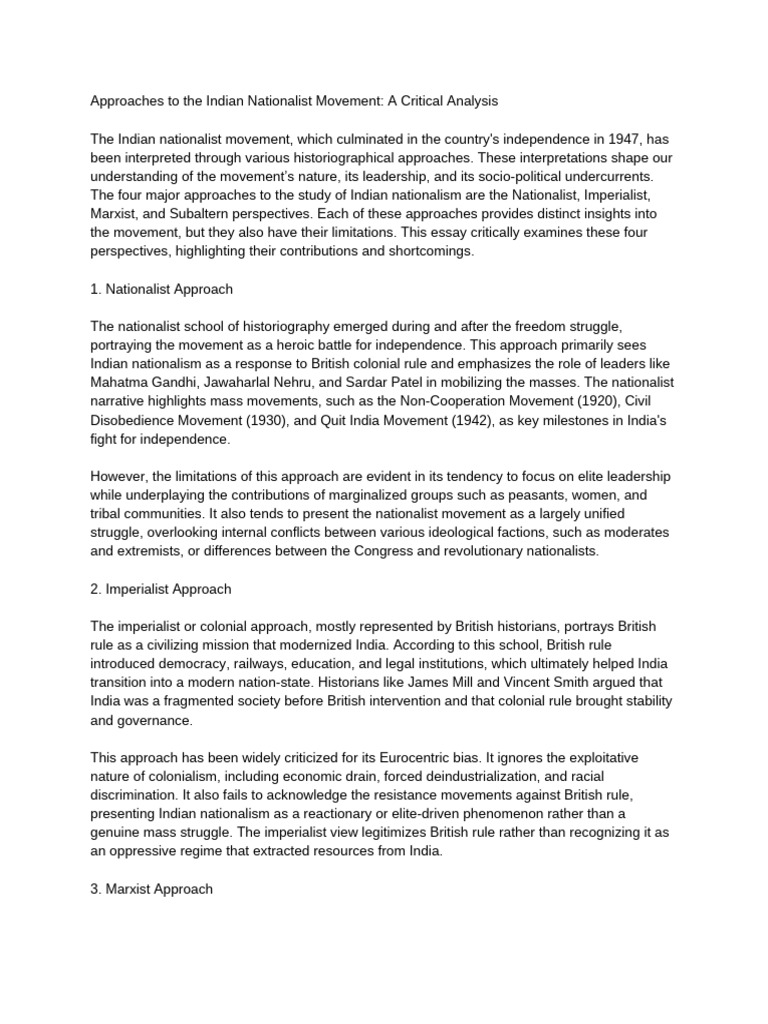 Critical Analysis of Indian Nationalism Approaches | PDF | Nationalism ...
