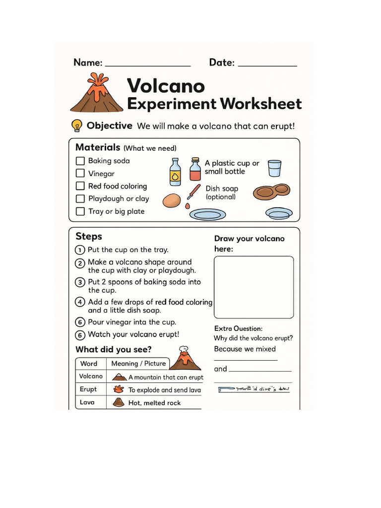 3s Extra Worksheet My Volcano Experiment | PDF