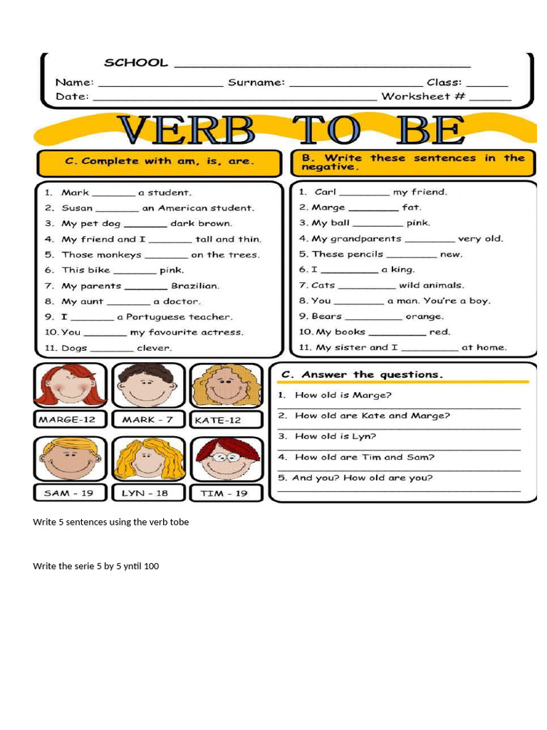 Write 5 Sentences Using the Verb Tobe | PDF