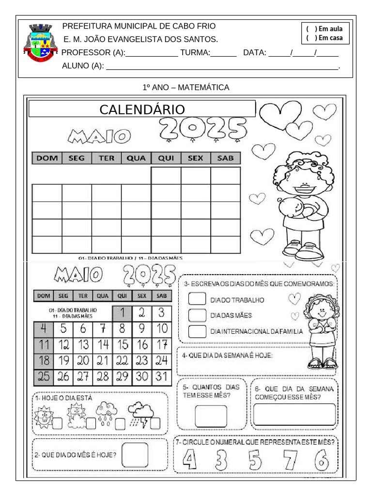 Calendário de Matemática 1º Ano | PDF