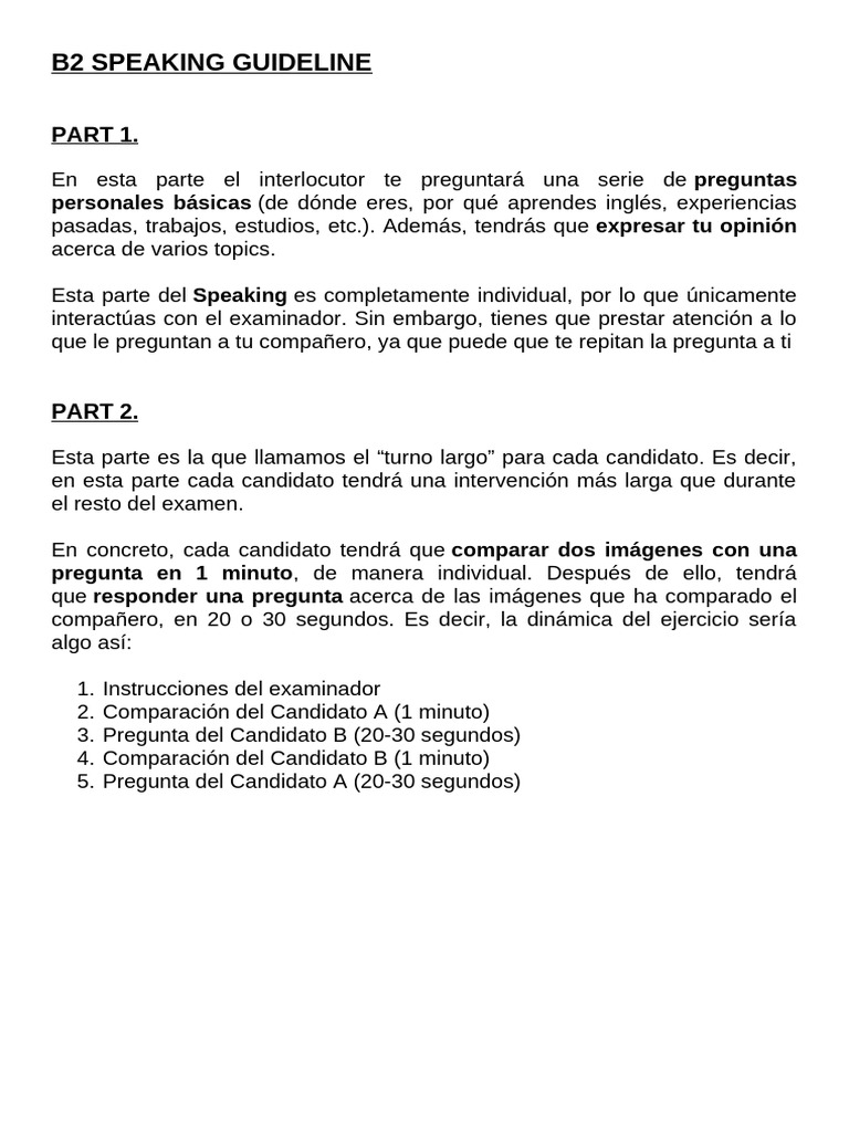 Guía de Speaking B2: Estructura y Tips | PDF