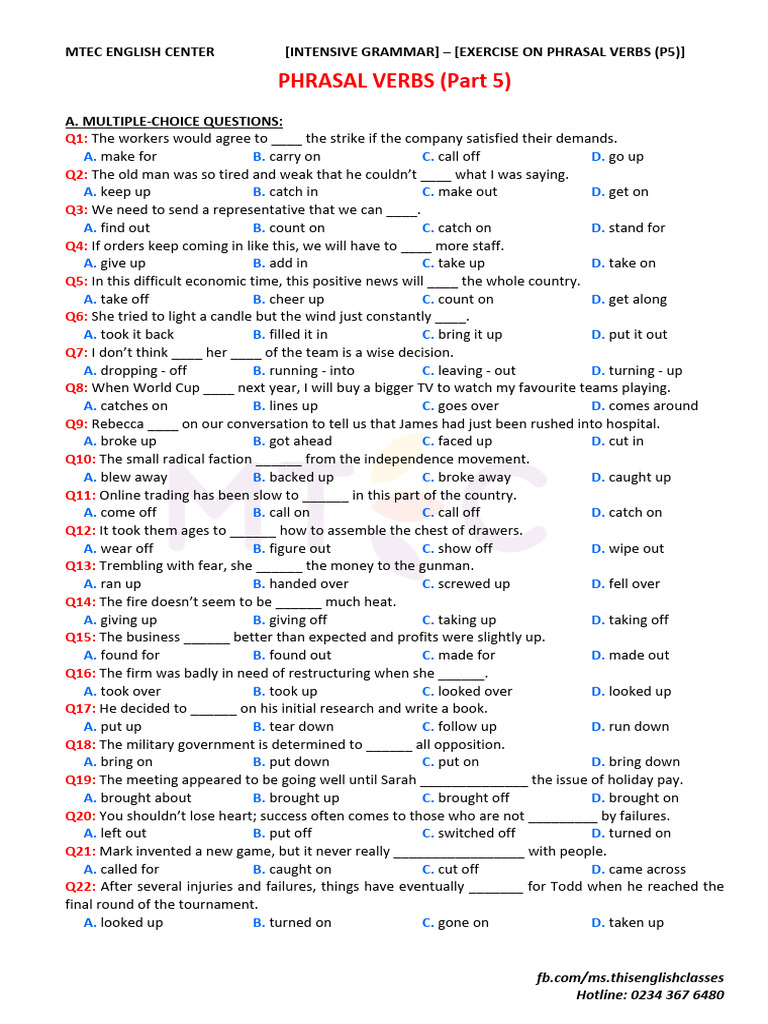 Phrasal Verbs Exercise Part 5 | PDF