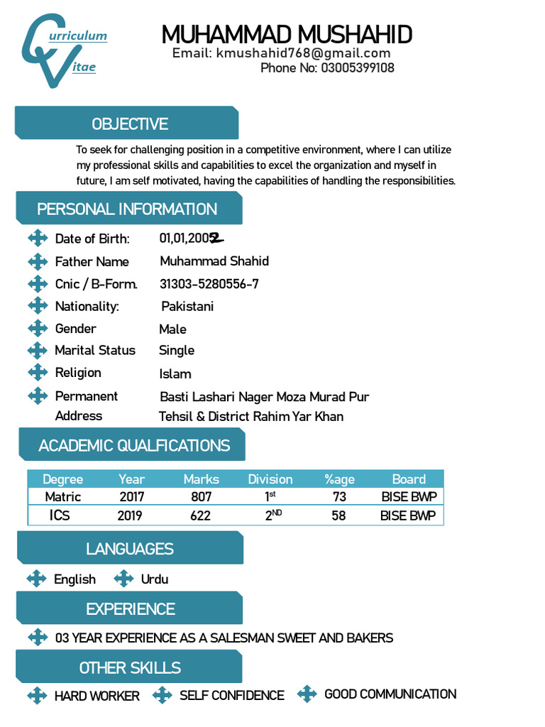 Muhammad Mushahid: Objective | PDF