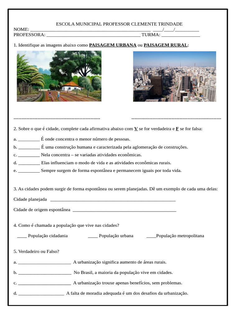 Atividades sobre Paisagens Urbanas e Rurais | PDF | Urbanização | Cidade