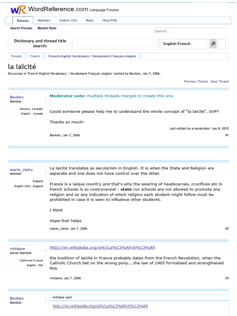 La Laïcité - WordReference Forums | PDF | Secularism | Religion And ...
