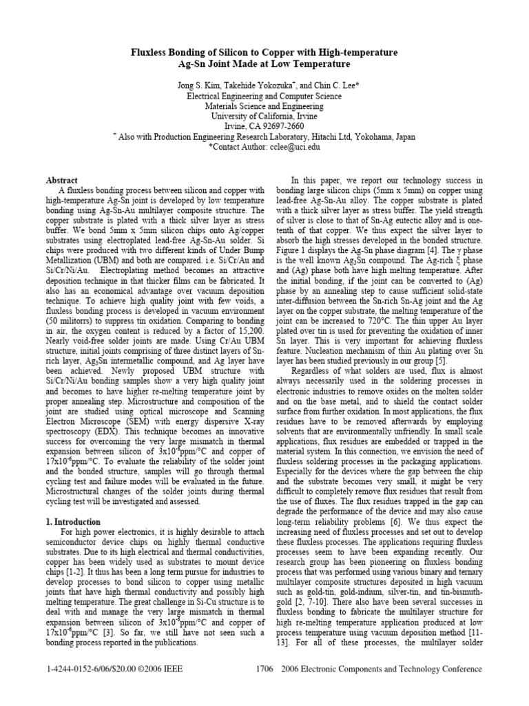 Fluxless Bonding of Silicon To Copper With Hightemperature Agsn | PDF ...