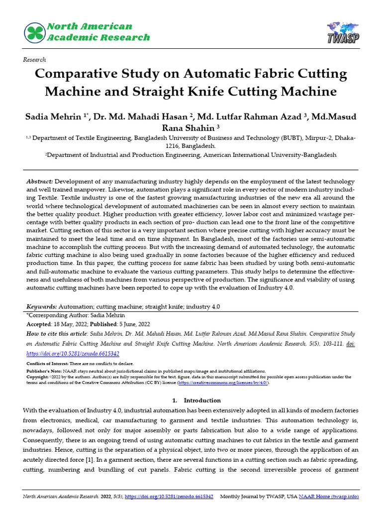 Comparative Study On Automatic Fabric Cu | PDF | Textiles | Knife