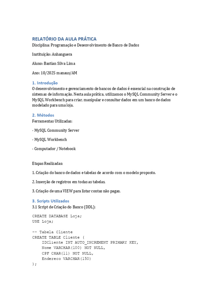 Aula Prática de SQL em MySQL | PDF