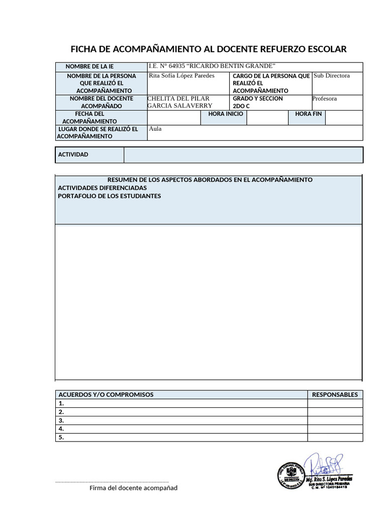 Ficha de Acompañamiento Al Docente Refuerzo Escolar | PDF