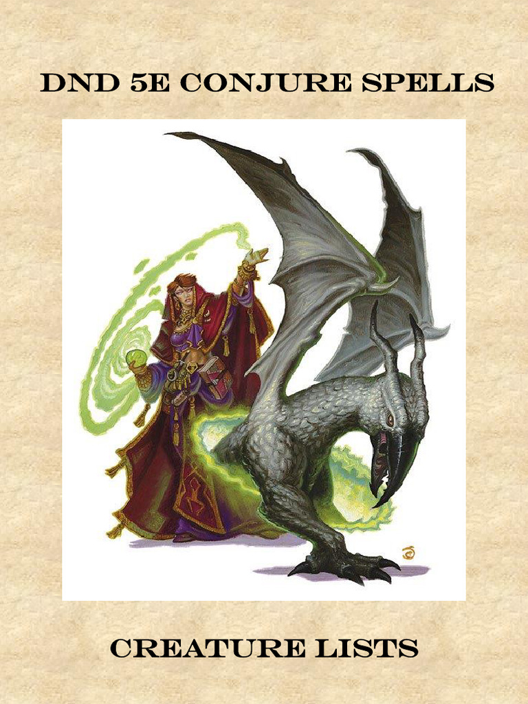 DND 5e Conjure Spells - Creature Lists | PDF