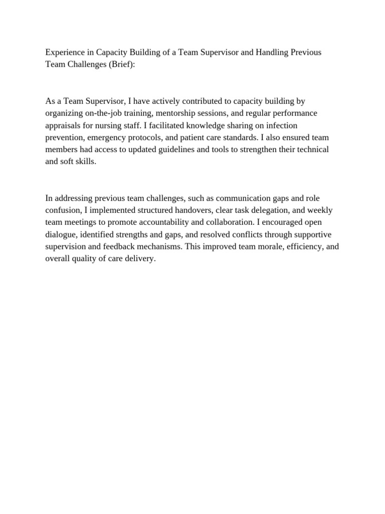 Team Supervisor Capacity Building Strategies | PDF
