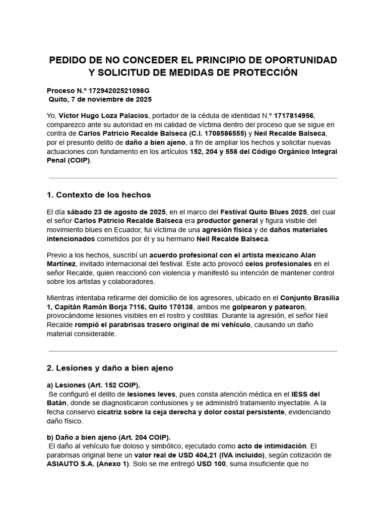 Pedido de No Conceder El Principio de Oportunidad y Solicitud de ...