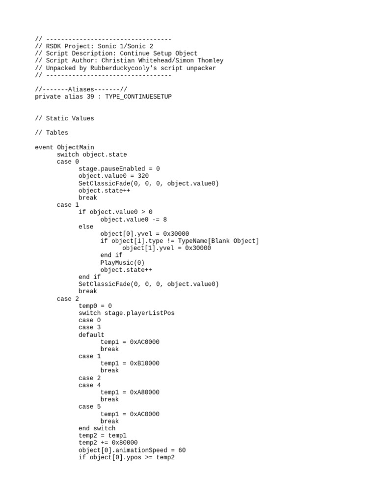 Sonic 1/Sonic 2 Continue Setup Script | PDF | Video Game Development ...