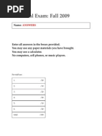 6.01 Final Exam: Fall 2009: Answers