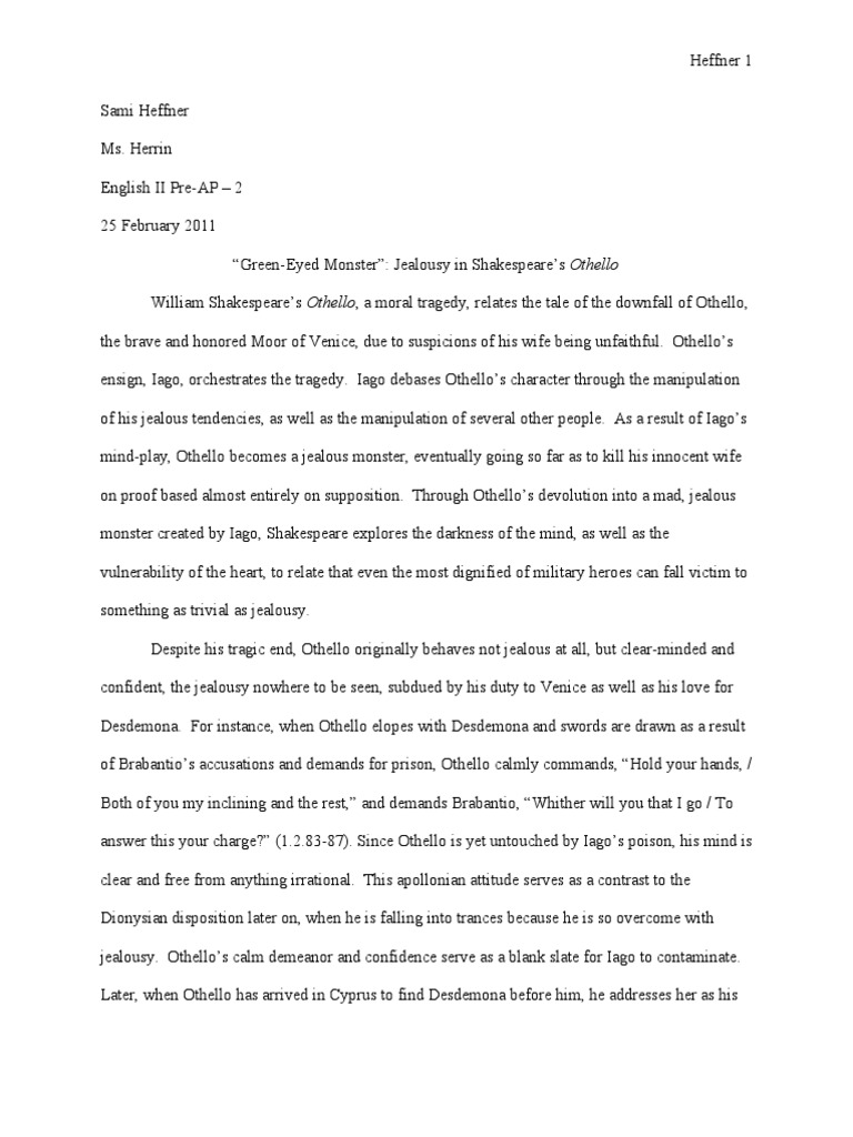 Jealousy in Shakespeare's Othello | PDF | Othello | Iago