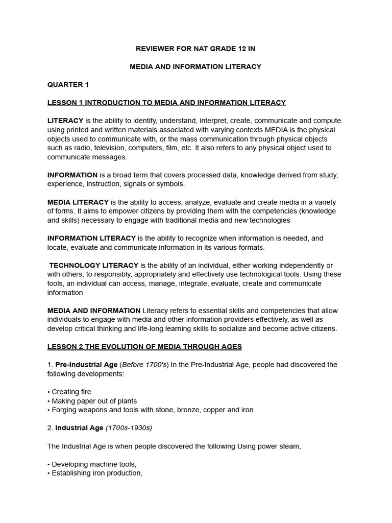 Media and Information Literacy Overview | PDF | Information Literacy ...