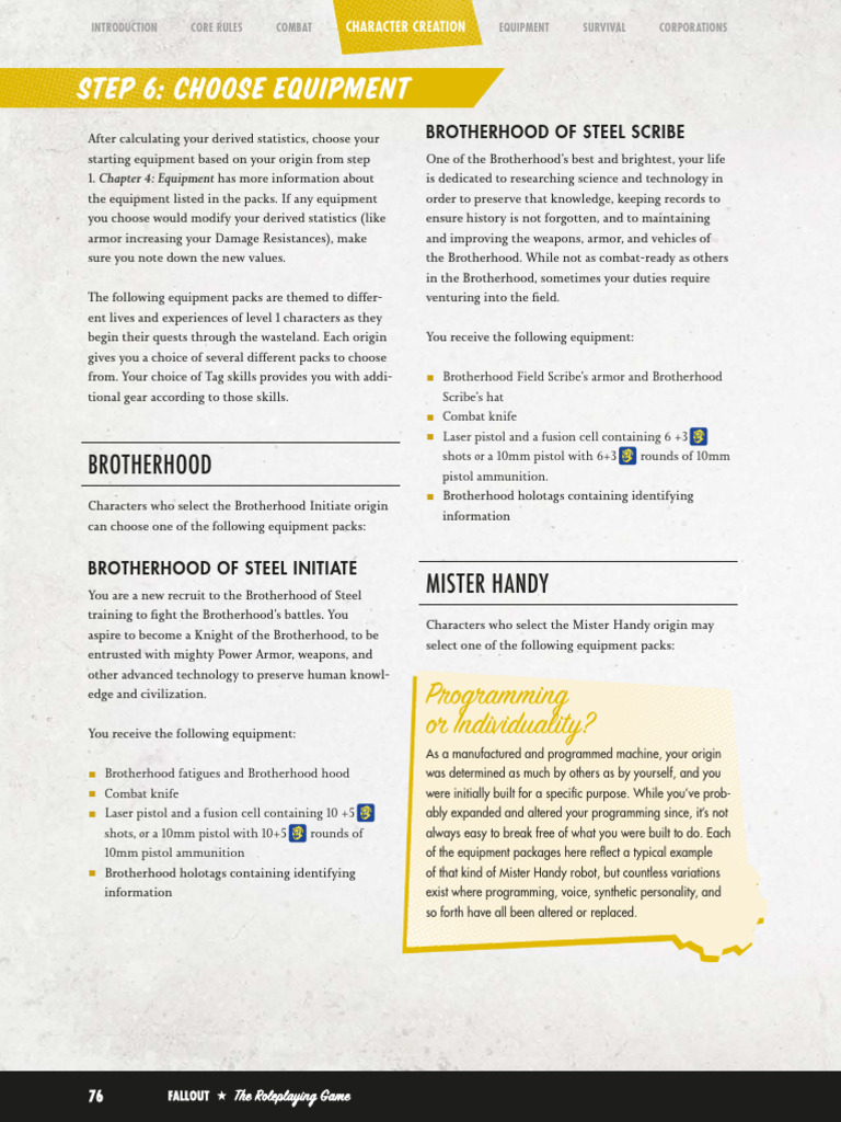 Fallout RPG: Equipment Selection Guide | PDF