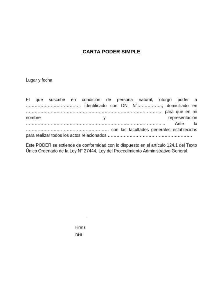 Modelo de Carta Poder Simple | PDF