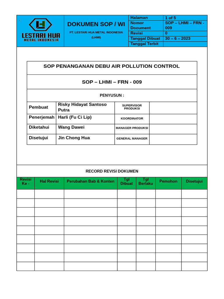 SOP Penanganan Debu LHMI | PDF