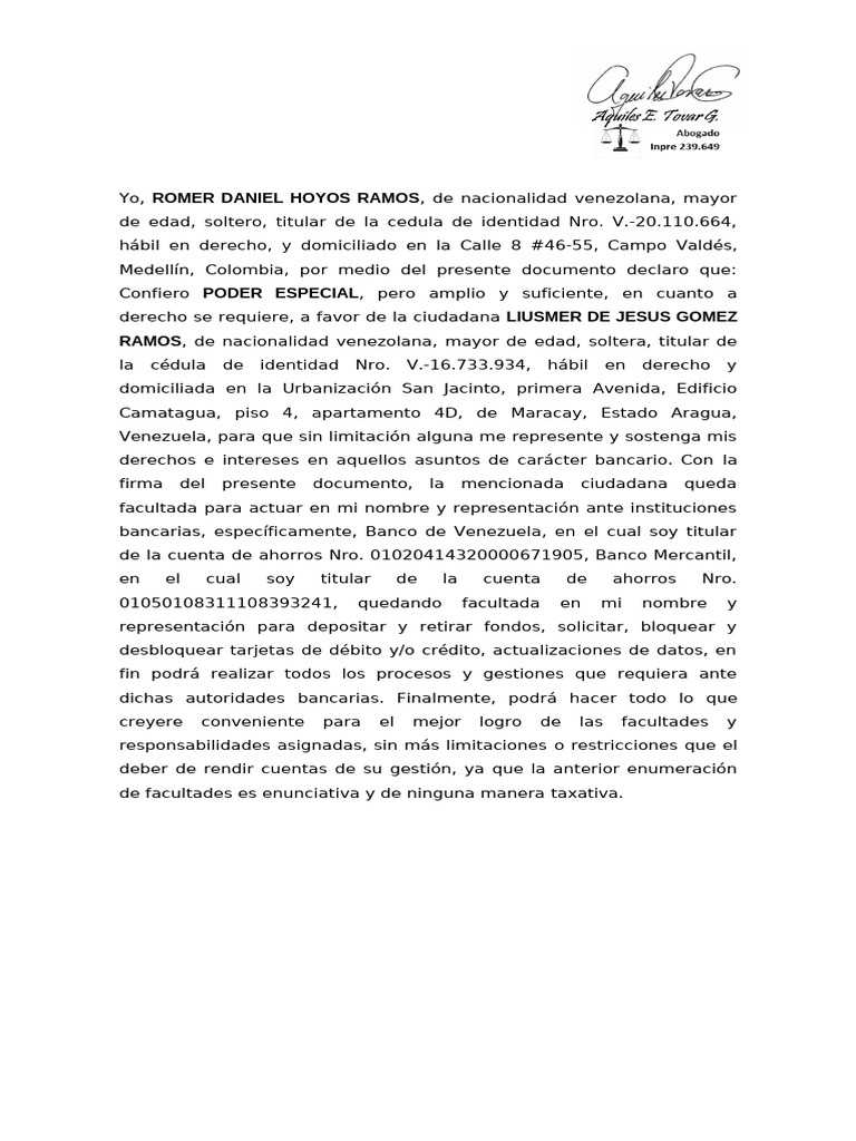 Poder Especial para Gestión Bancaria | PDF