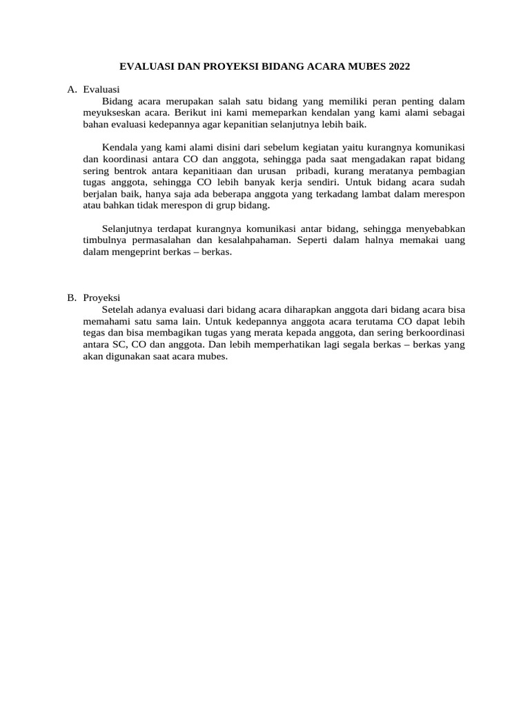 Evaluasi dan Proyeksi Acara Mubes 2022 | PDF