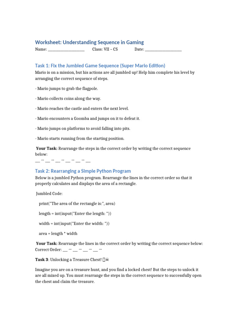 Sequence Tasks in Gaming & Python | PDF