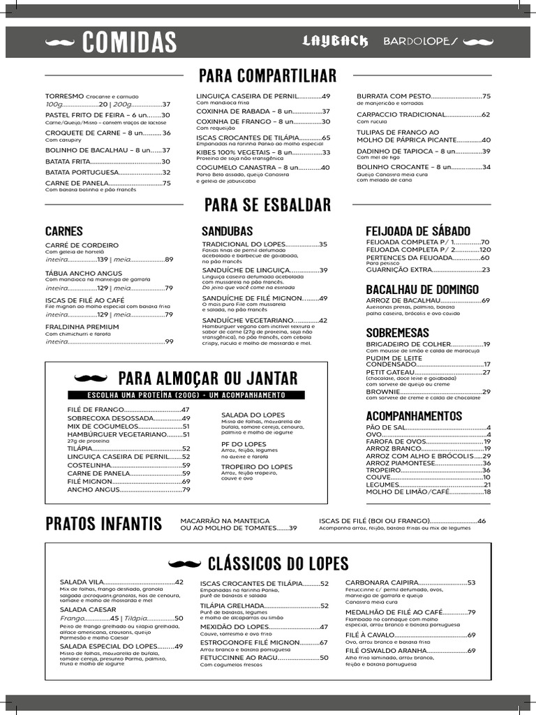 Cardápio do Bar do Lopes | PDF | Limão | Creme (gastronomia)