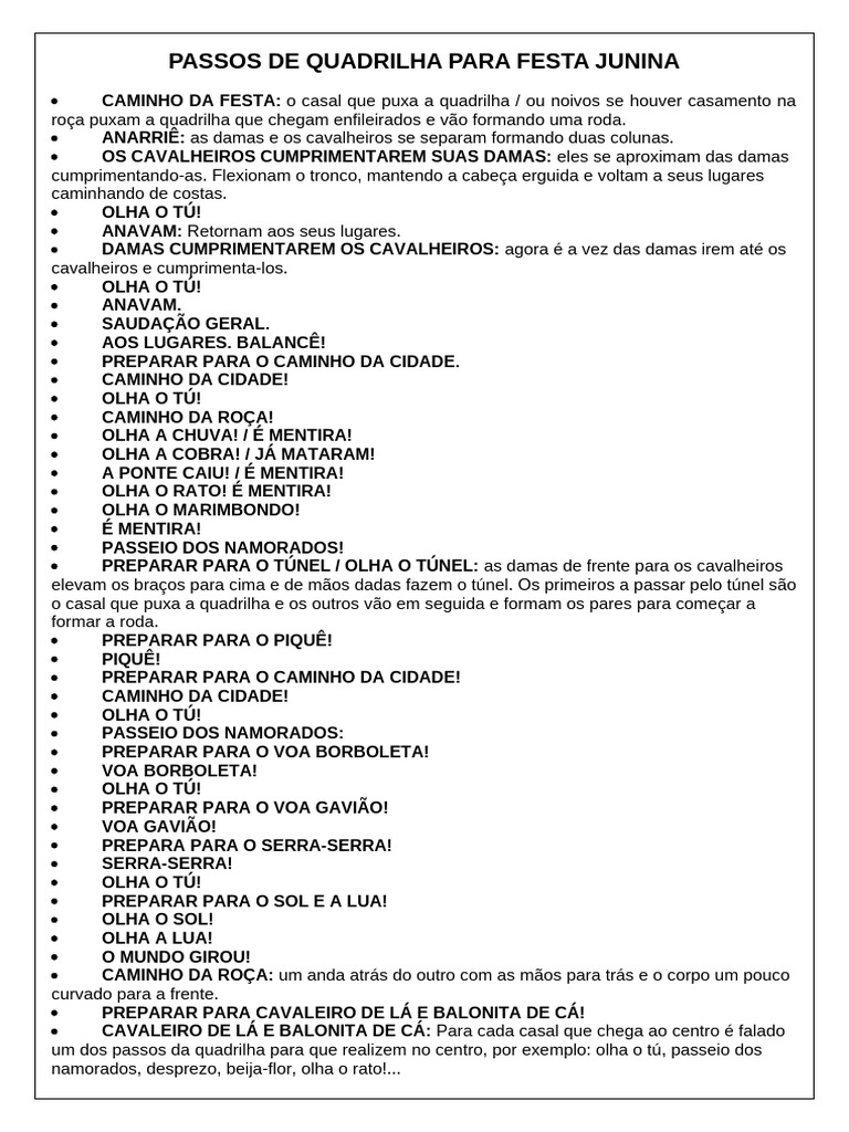 Passos de Quadrilha Para Festa Junina 2025 | PDF