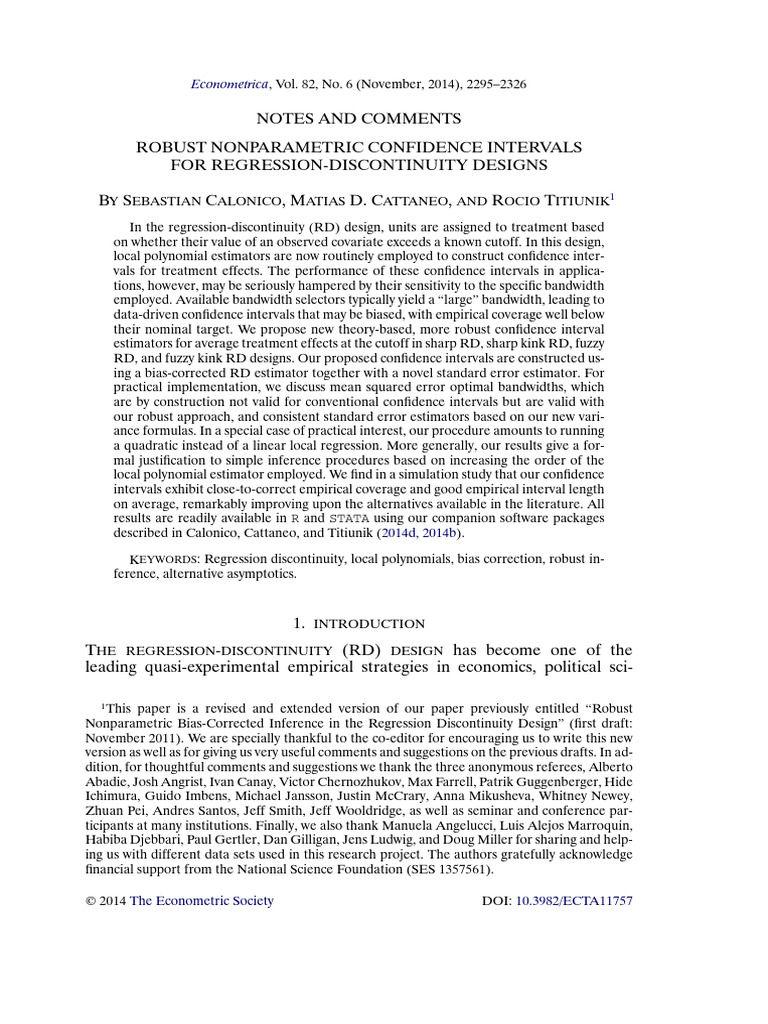 Robust Confidence Intervals in RD Designs | PDF | Estimator | Variance