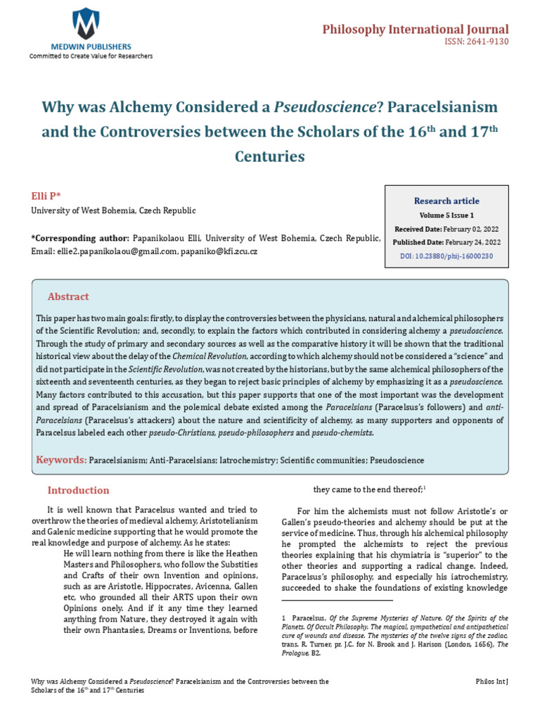 Why Was Alchemy Considered A Pseudoscience Paracelsianism and The | PDF ...