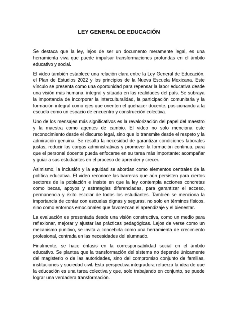 Transformaciones en la Ley de Educación | PDF | Plan de estudios ...