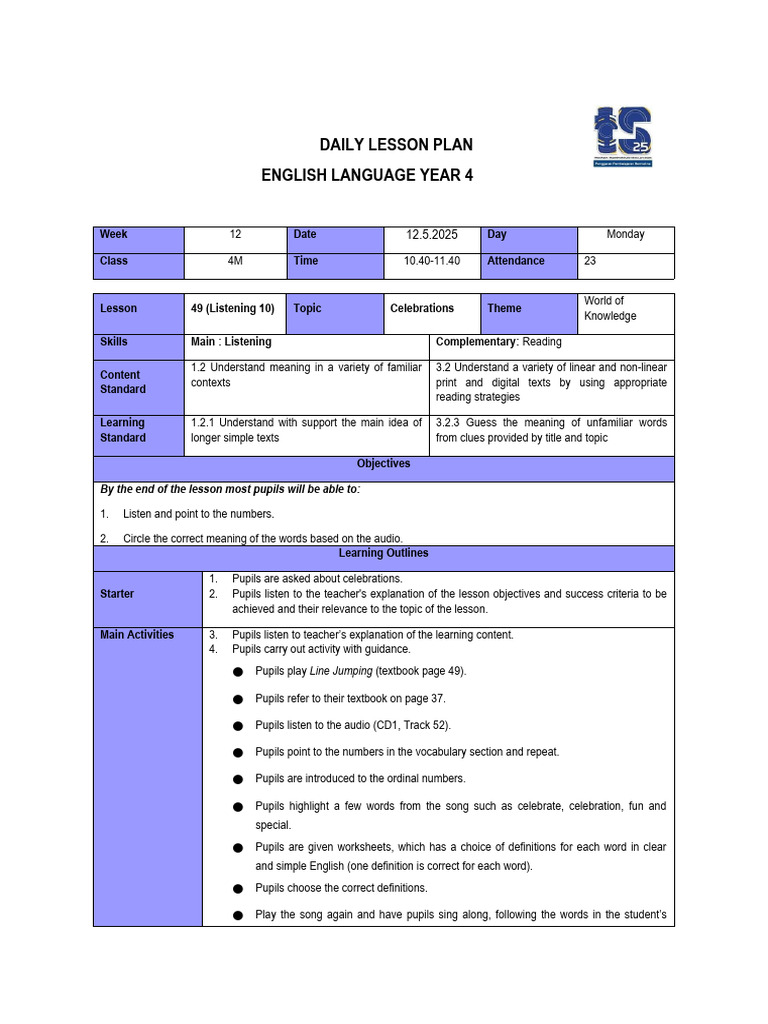 Year 4 English Lesson Plans: Celebrations | PDF | Lesson Plan | Teachers