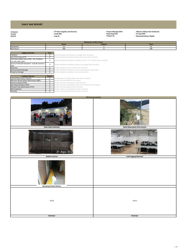 Daily SHE Report Patra_20250821 | PDF