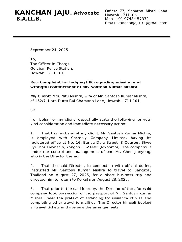 Letter To IO | PDF | Kidnapping | Crime & Violence