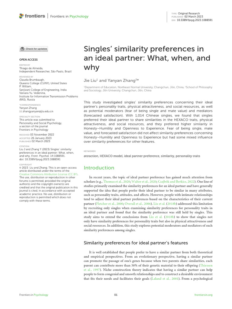 Singles' Ideal Partner Similarity Preferences | PDF | Physical ...