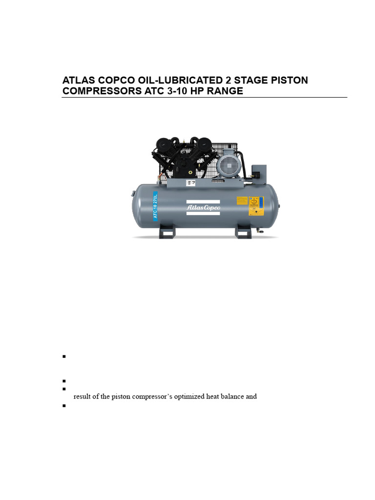 Atlas Copco ATC Piston Compressors Overview | PDF | Piston | Gas ...