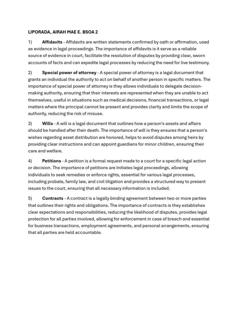 Legal Documents and Assistant Roles Explained | PDF | Affidavit | Power ...