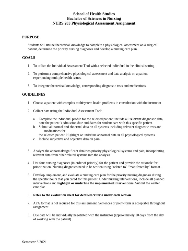 Nursing Physiological Assessment Guide | PDF | Medical Diagnosis | Nursing