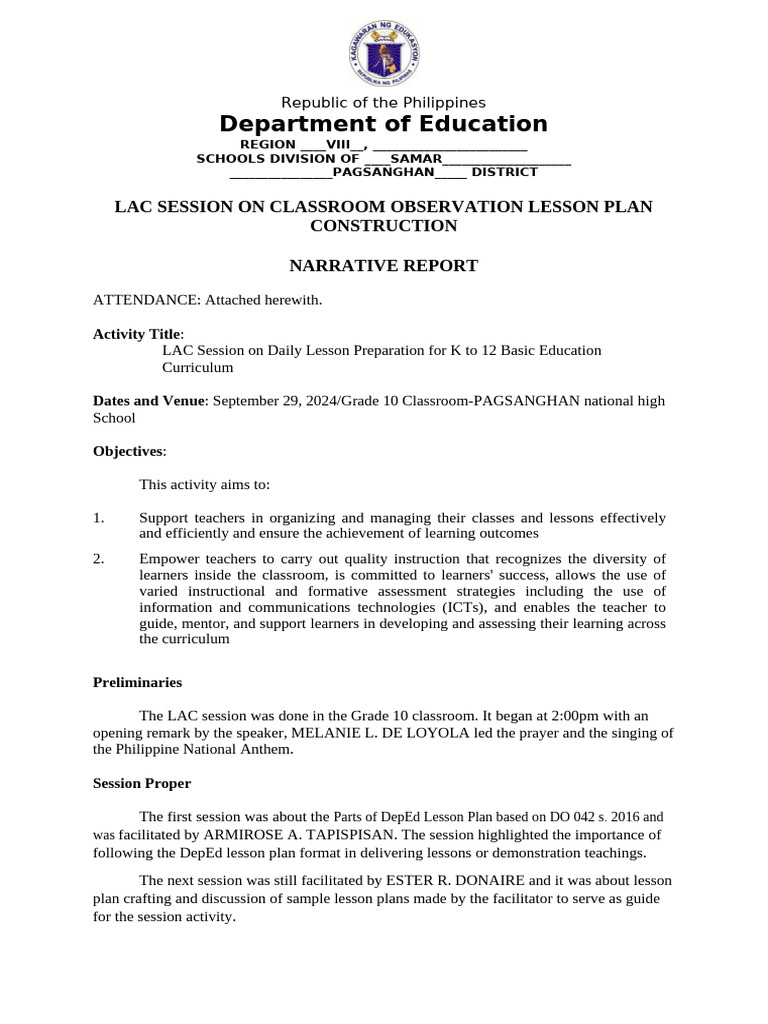 Classroom Observation Lesson Plan Report | PDF | Lesson Plan | Teachers