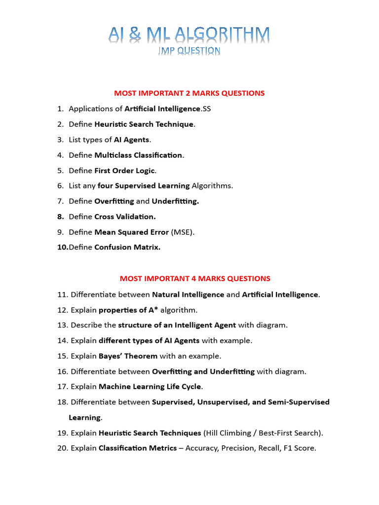 Ai&Ml Algorithm Imp Question | PDF
