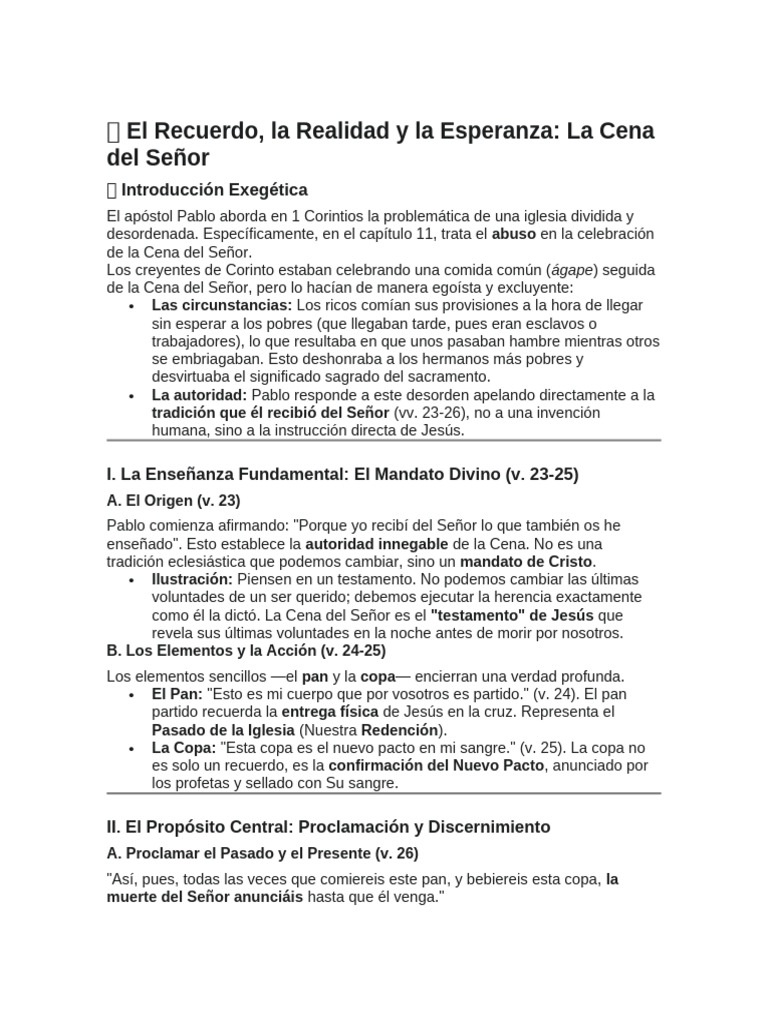 Cena del Señor: Significado y Unidad | PDF | eucaristía | Cristo (título)