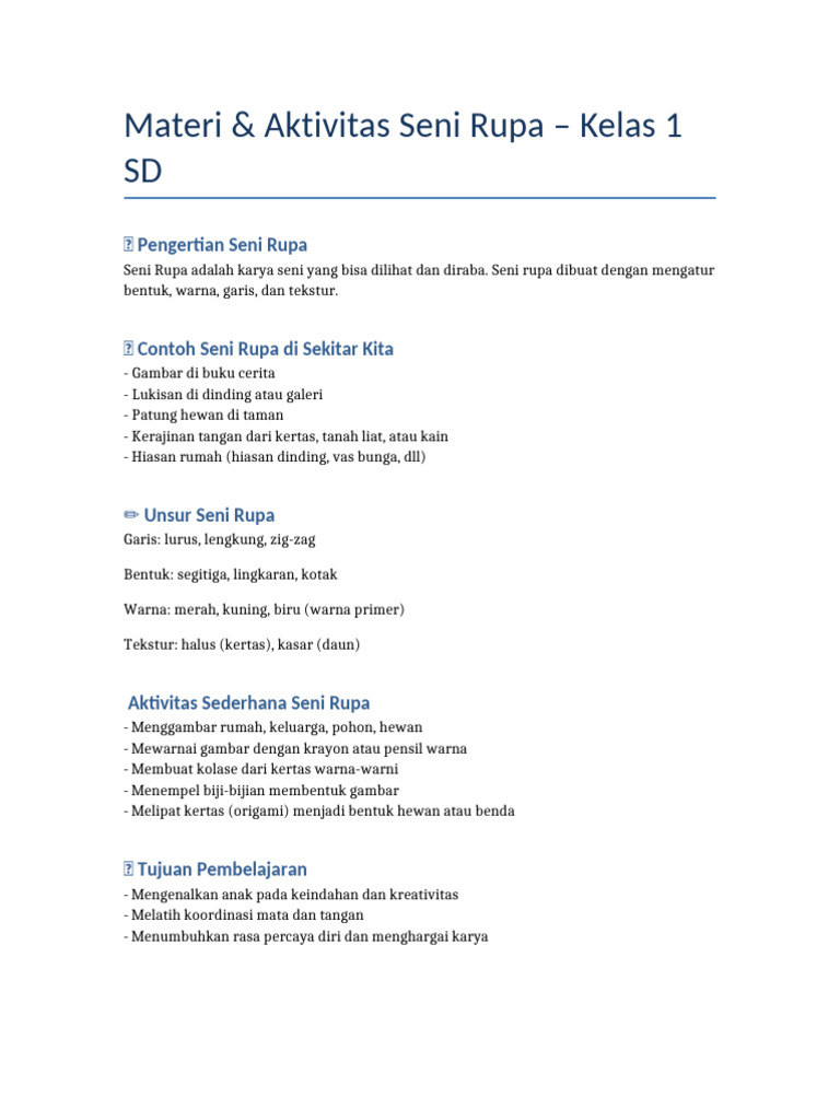 Aktivitas Seni Rupa Kelas 1 SD | PDF
