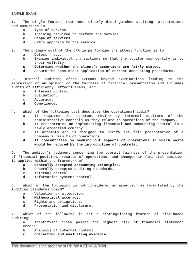 Auditing Exam Questions and Answers | PDF | Audit | Internal Control