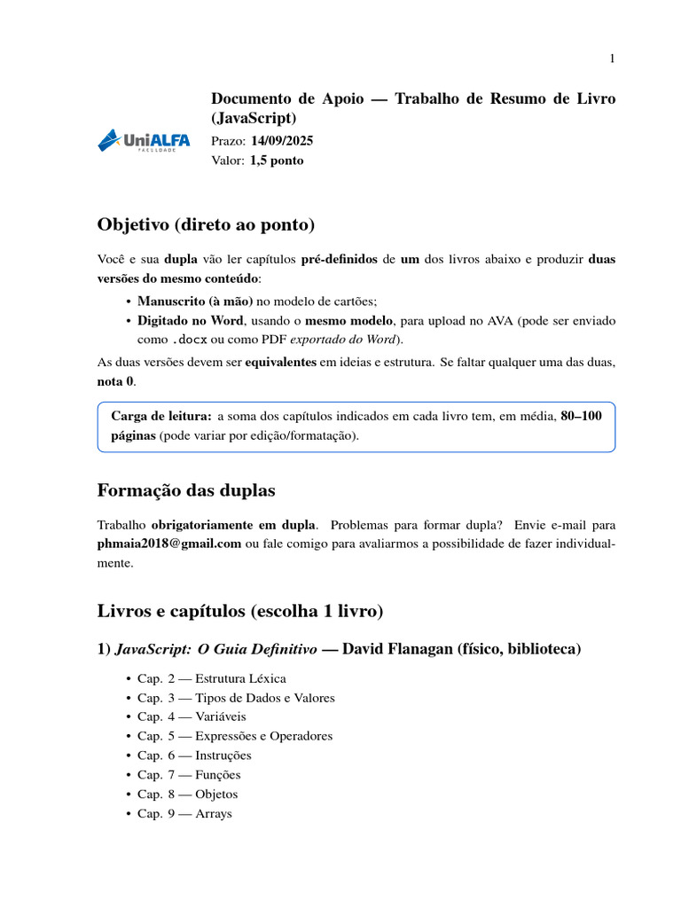 Resumo de Livro em Dupla: Diretrizes | PDF | Script Java | Livros