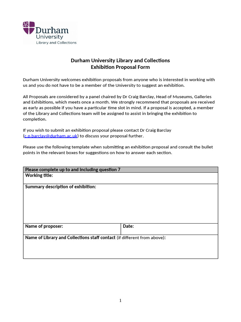 ULC Exhibition Proposal Form | PDF