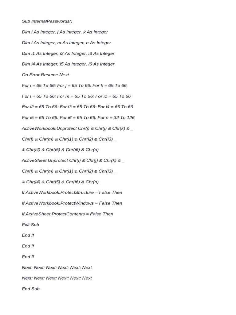 VBA Script for Unlocking Excel Sheets | PDF