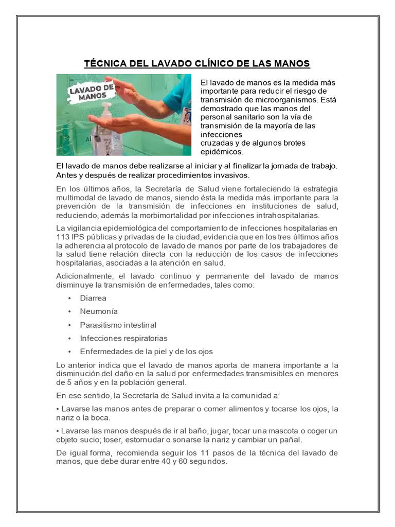 Importancia del Lavado Clínico de Manos | PDF | Lavado de manos | Infección