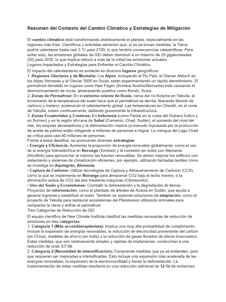Estrategias para Mitigar el Cambio Climático | PDF | Cambio climático ...